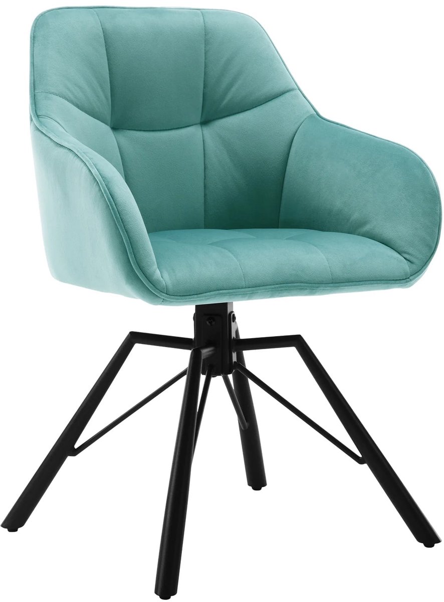 Klarven Eetkamerstoel Fluweel turquoise - Eetkamerstoel Draaibaar - Eetkamerstoelen Draaibaar - Eetkamerstoel Met Armleuning - Dining Chair - 360 Graden Draaibaar, Verstelbare Zithoogte - B58,5xd54,5xh82,5cm