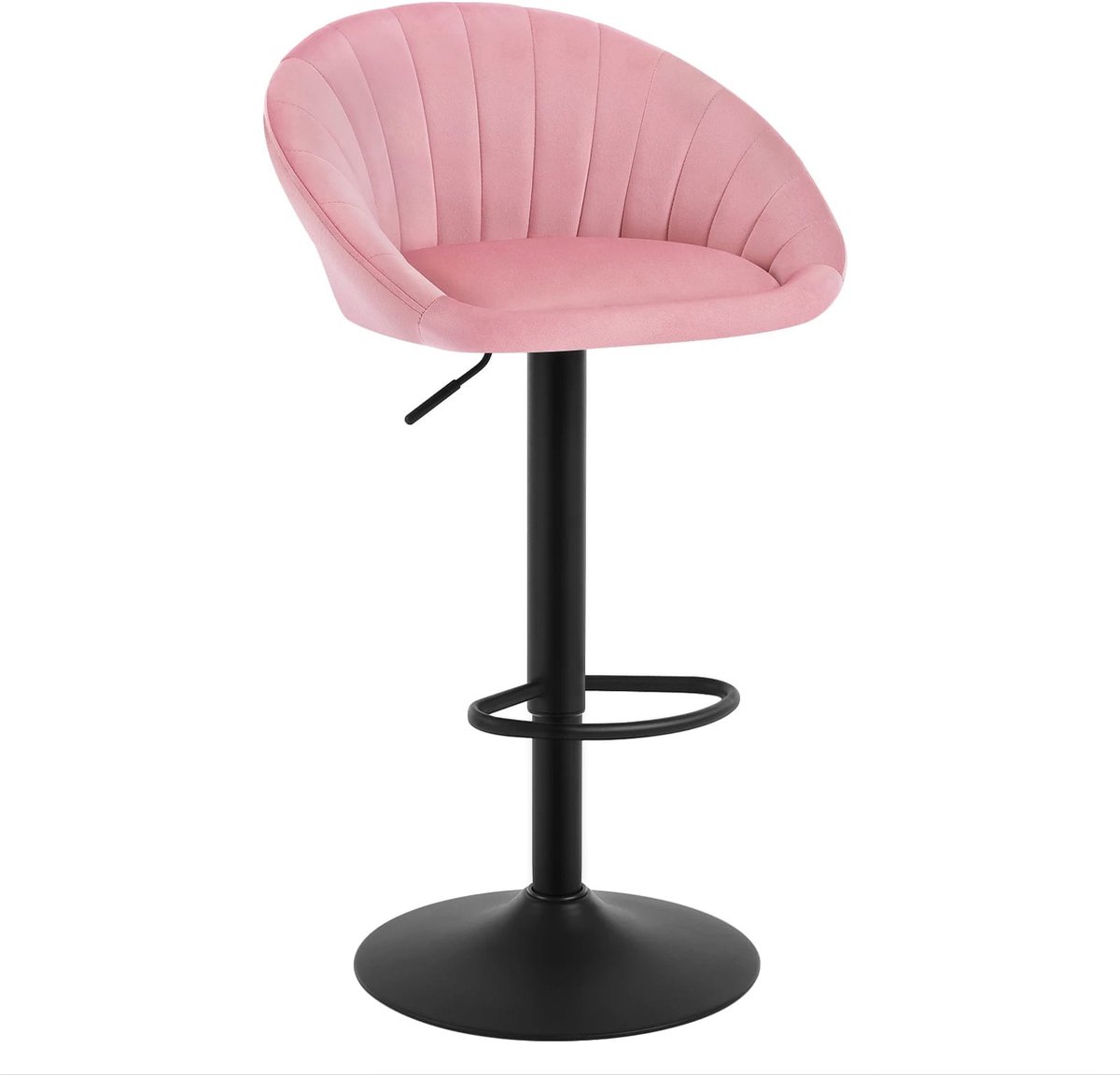 Klarven Barkruk met Rugleuning Fluweel roze - Barkrukken met Rugleuning - Barkrukken - Barstoel - Hoogte Verstelbaar, 360° Draaibaar - Gestoffeerd met Armleuningen - B57xd56xh48cm
