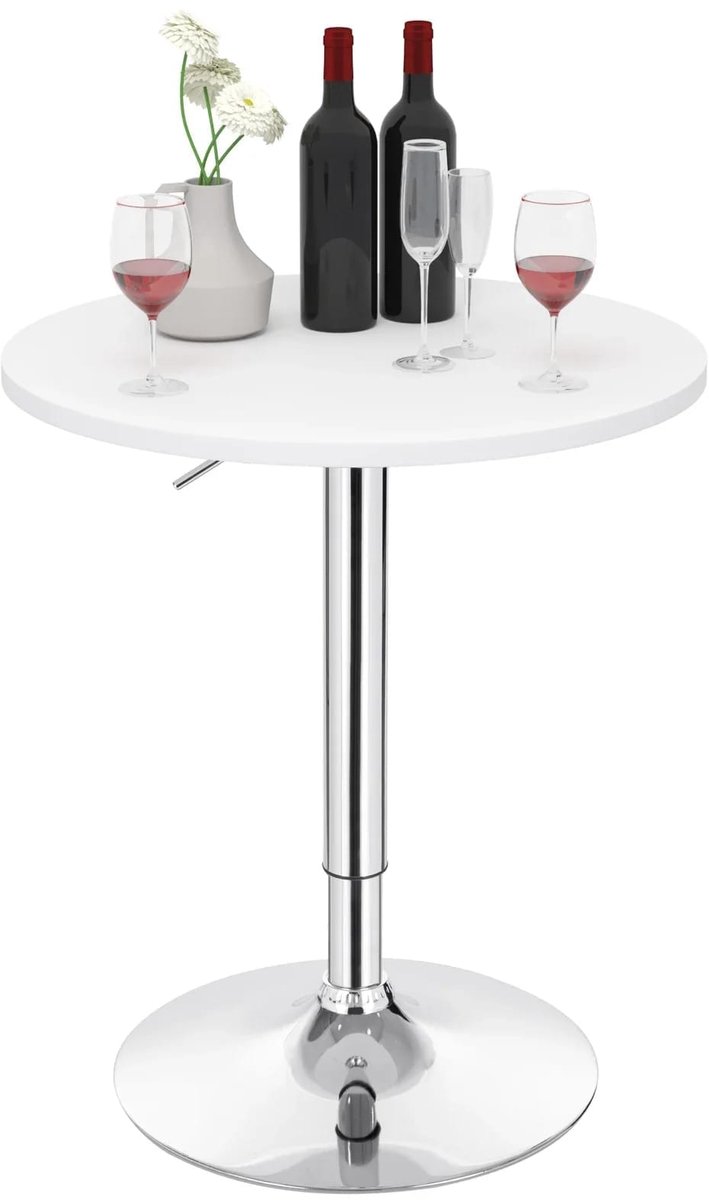 Klarven® Bartafel Wit - Verstelbare Bartafel - Bartafel Keuken - Bartafel Set - Statafel - Hoogte verstelbaar 68-88 cm - Rond blad, chromen voet - Antislipring, Stabiel en eenvoudig te monteren