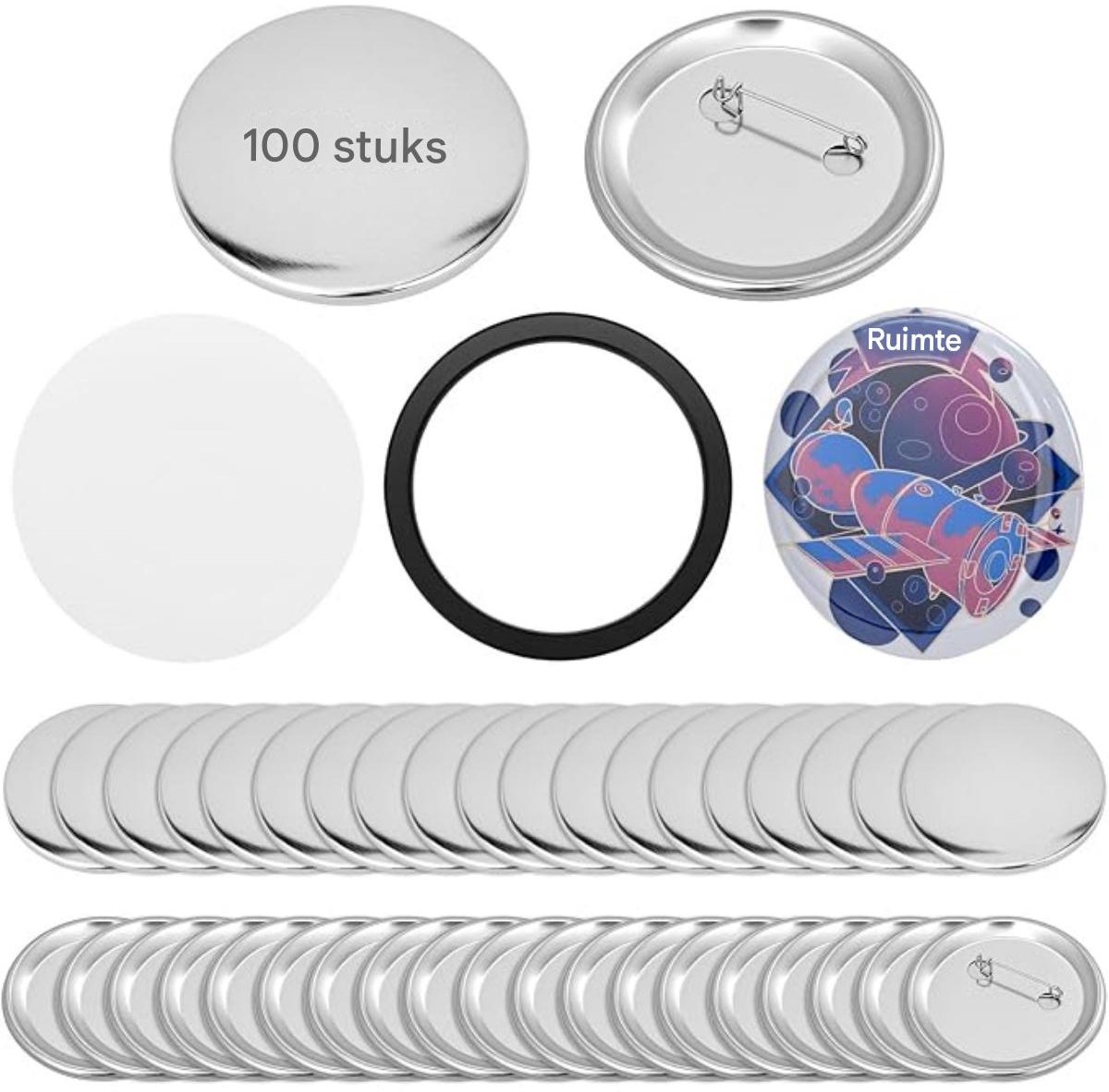 SSTRWGOOD 100 Stuks Veiligheidsspelden - Metalen Buttonrohlinge - Diameter 58mm - Geschikt voor Abzeichenherstellung met Buttonmachine - Gemaakt van IJzer