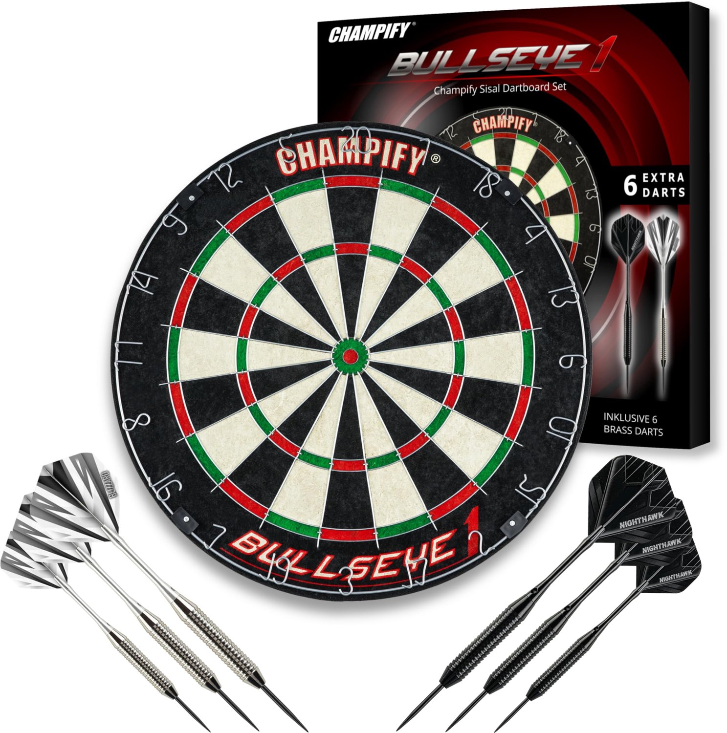 Dartbord steeldart incl. 6 darts - toernooigrootte Ø 45 cm - hoogwaardig sisal dartbord-set met 6 messing darts & montagekit - stalen dartbord voor beginners en gevorderden - binnen