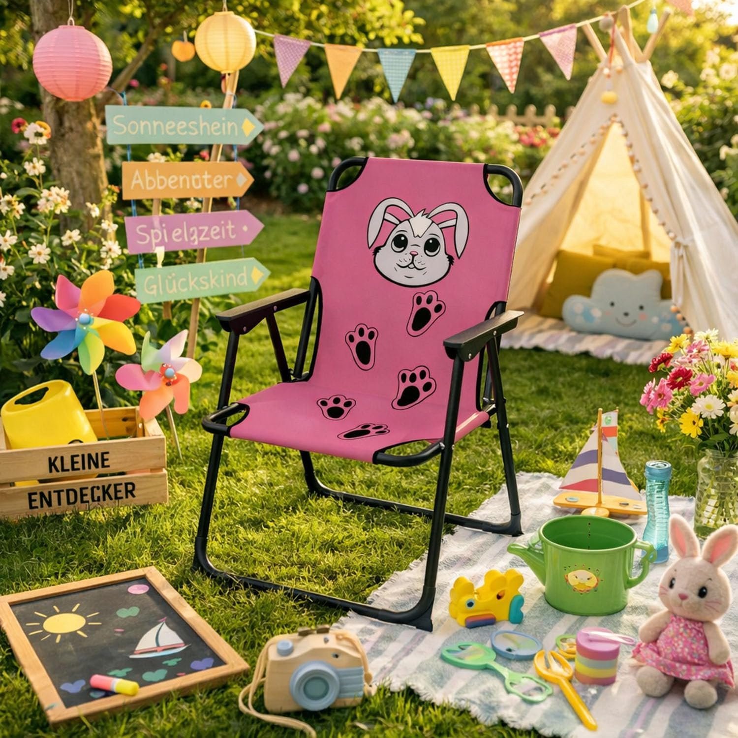 Campingstoel 38 x 35 x 50 cm - staal gepoedercoat - roze - comfortabel voor kinderen - ServiceTopper