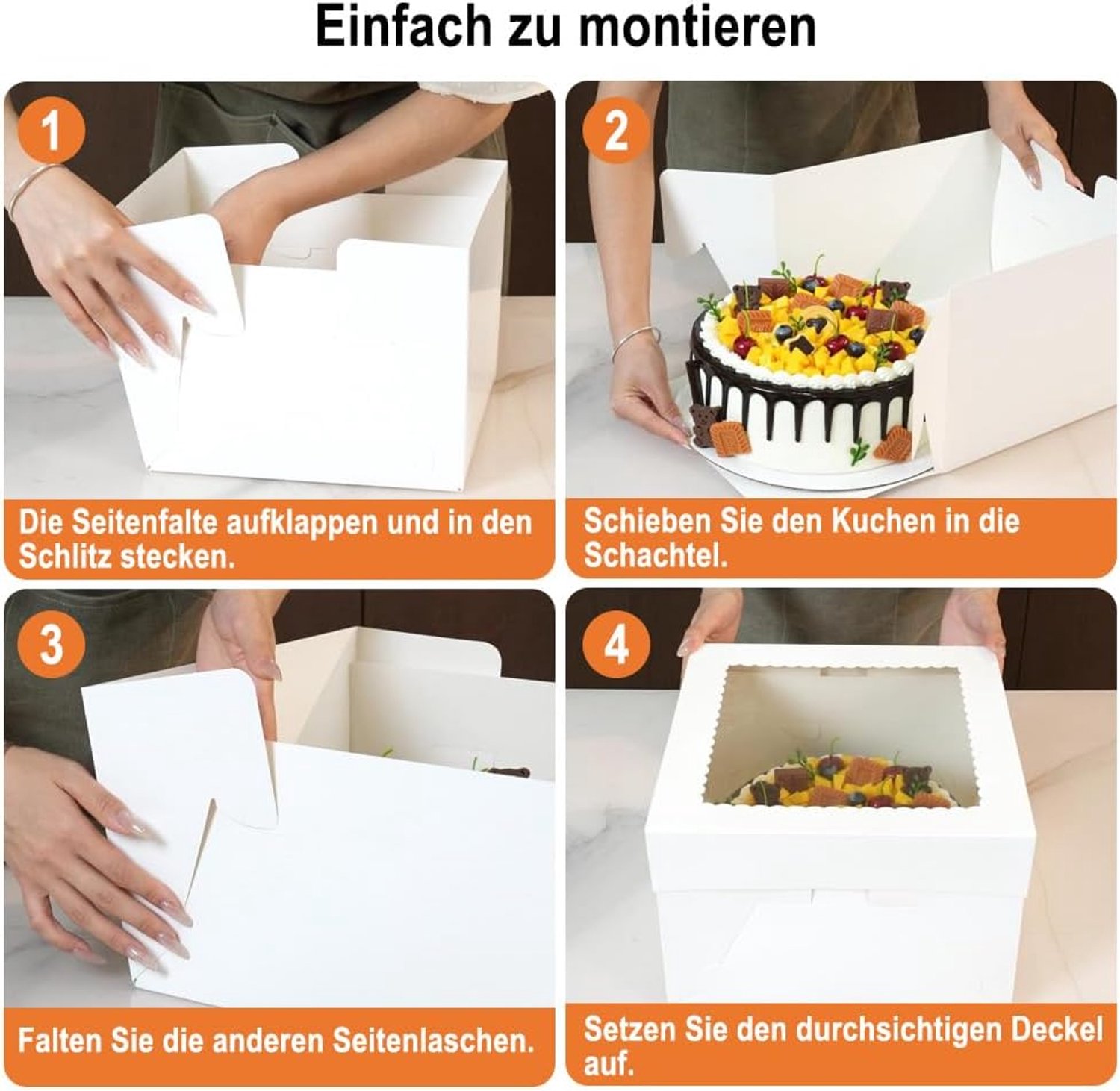 Taartdoos 30,5x30,5x20,3 cm - hoog met venster - 5-pack inclusief lint en stickers - perfecte taarttransportbox - ServiceTopper