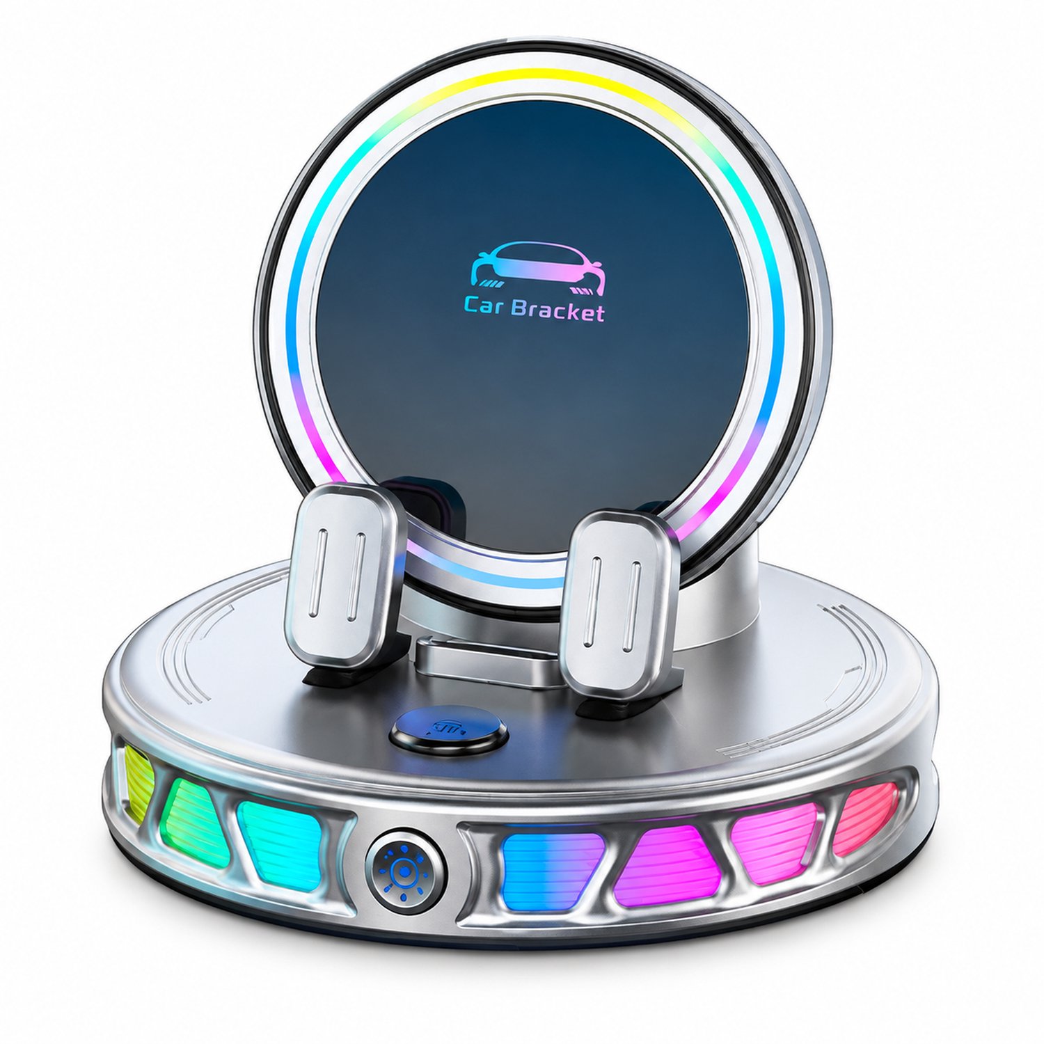 telefoonhouders auto - vacuümzuignap - elektrische vergrendeling en RGB-sfeerverlichting - zilverkleurig - verpakkingsmaat 6 × 6 × 15 cm