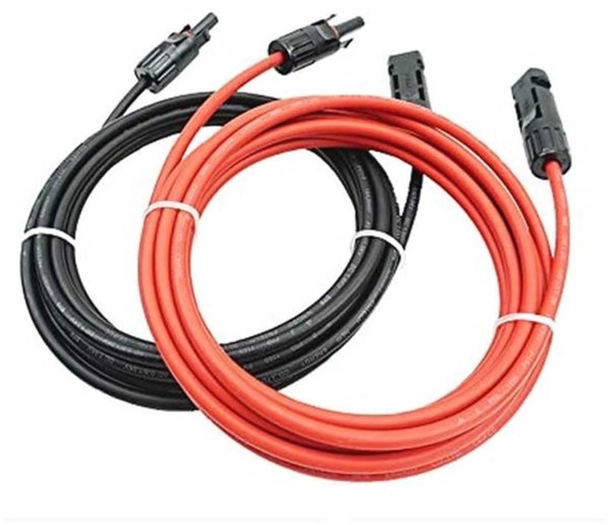 Verlengkabel met zonnestekker - Voor fotovoltaïsche installaties - 6 mm² kabel - Rood en zwart - 2 m