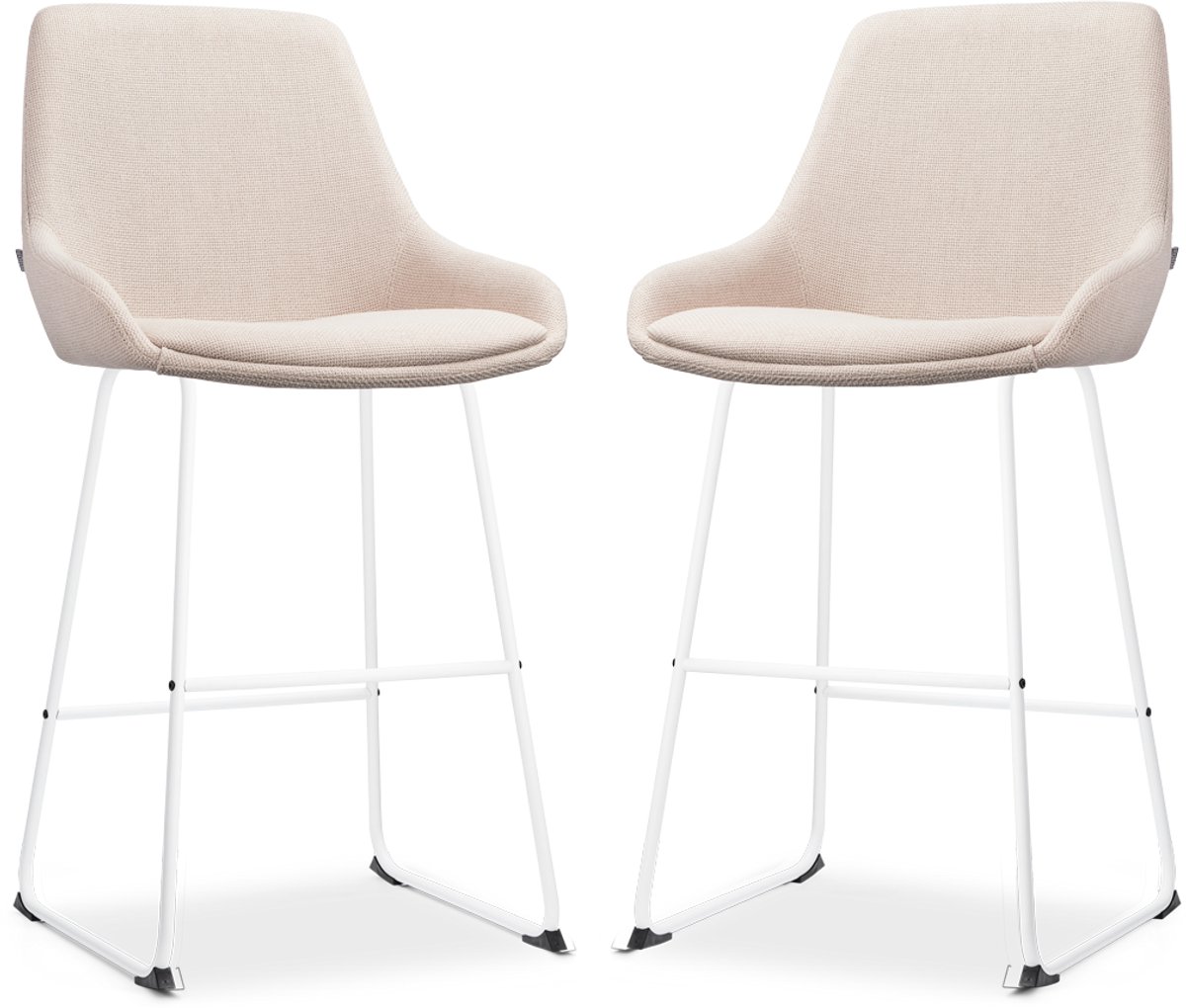 Nolon Nino-Isa Barkrukken Set van 2 Beige - Wit Onderstel - 65 cm - Stof - Kookeiland - Barkruk met Rugleuning - Design - Comfortabel