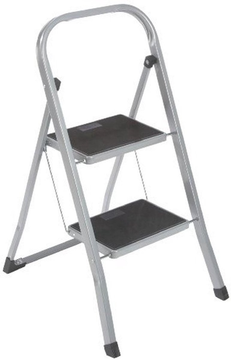 Opklapbare trapladder met 2 treden - Rubberen treden en veiligheidsbeugel - Max. belastbaarheid 150kg