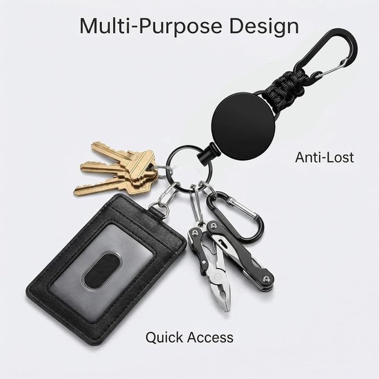 Retractable Badge Reel Lanyard met Carabiner en Sleutelhanger - 2 Stuks, Ideaal voor ID Kaarten en Draagbare Gebruik (Camo Groen Zwart) — afbeelding 4