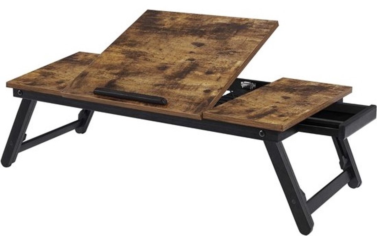Inklapbare Laptoptafel met Verstelbare Hoogte voor Bed en Bank - Vintage Bruin, Laptops tot 14,3 Inch
