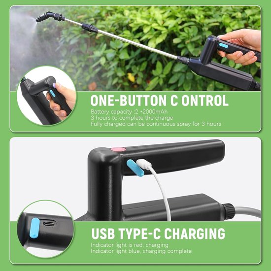 Drukspuit - Plantensproeier - Accu - Elektrisch - Tuinspuit - Nevelsproeiers - USB-oplaadbaar handvat - Telescoopstang - Verstelbare schouderriem - Geschikt voor tuin - 8 liter - Watersproeier met accu - Elektrisch oplaadbaar. — afbeelding 3