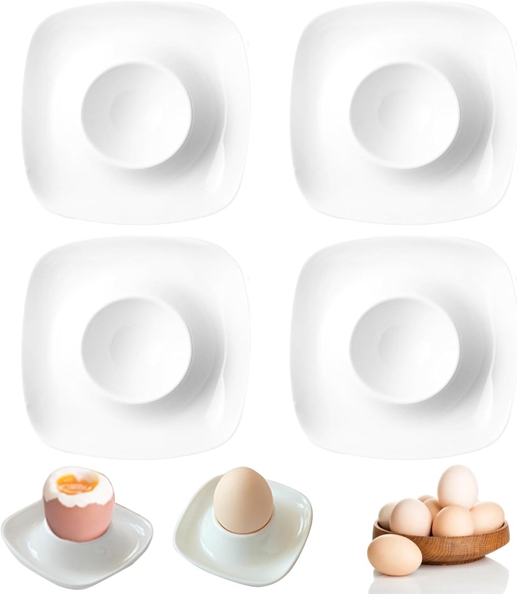 4 Pieces Porcelain Eggs Cup,Egg Stands Saucers,Porcelain Cream White Egg Holder,Hard Boiled Eggs Home Kitchen - ShopVlot