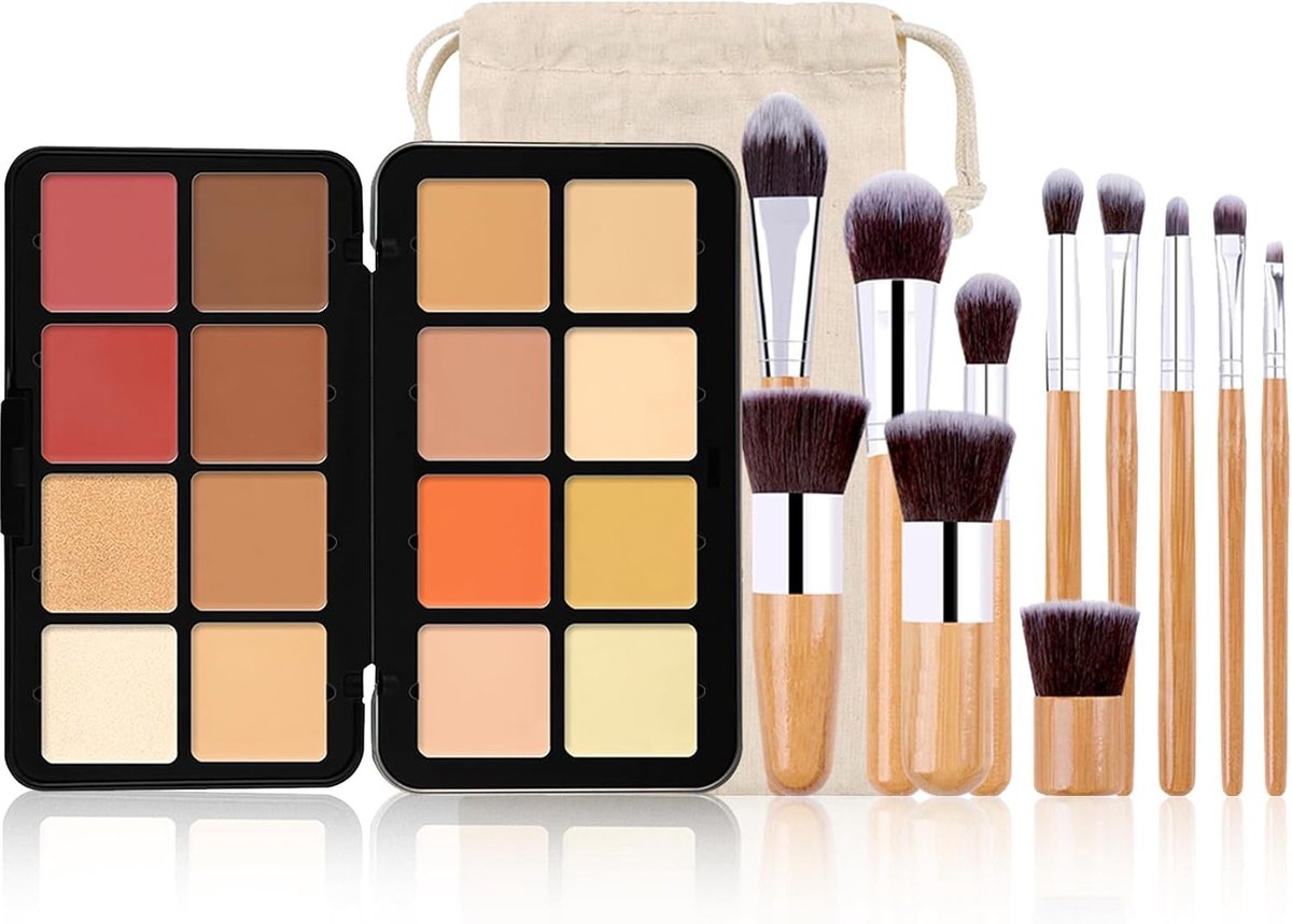 Complete Make-up Set met 16 Kleuren Palet en 11 Bamboe Kwasten, Inclusief Opbergtas voor Perfecte Make-up Looks