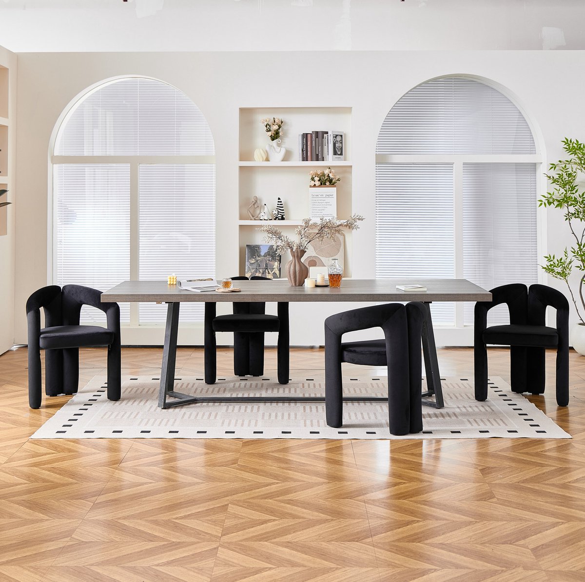 MIVRAY Eetkamerstoel Set Van 2 - Moderne Kuipstoel Armleuningen Comfortabel - Velvet - Zwart