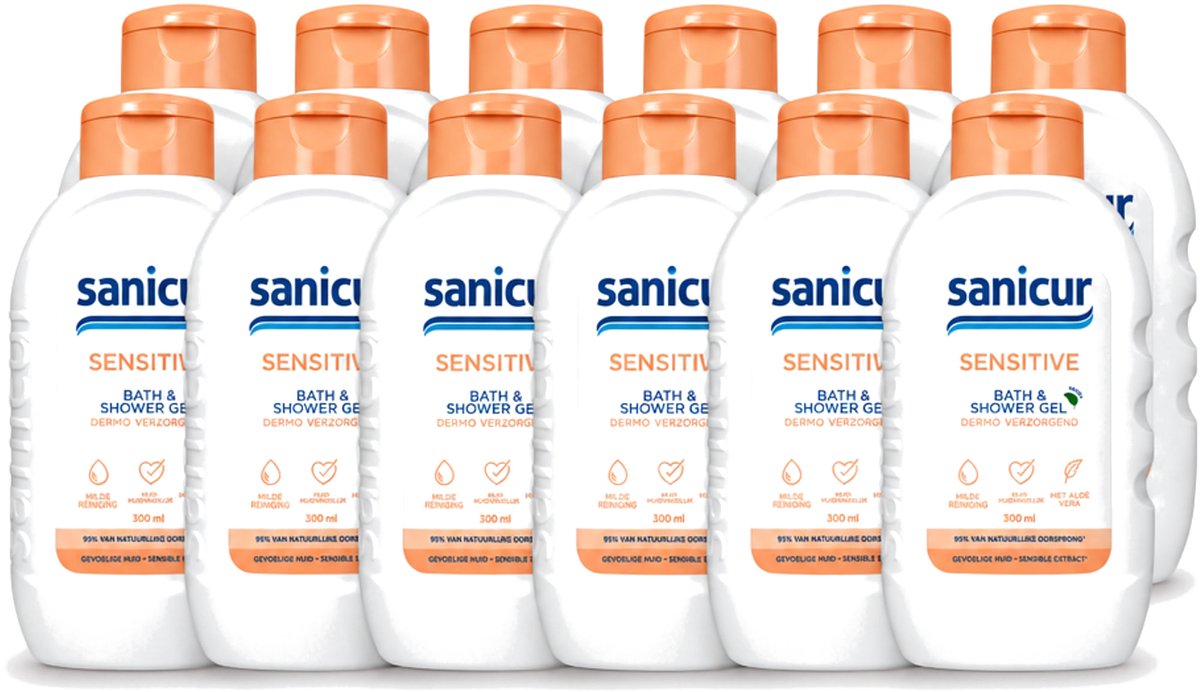 12 x Sanicur – Bad & Douchegel – Sensitive – 300 ml - Voordeelverpakking - 12 stuks