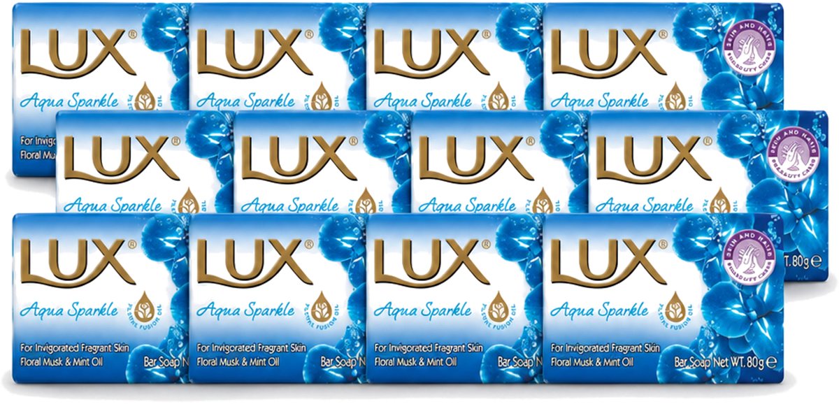 12 x Lux – Bar Soap – Aqua Sparkle – 80 g - Voordeelverpakking - 12 stuks