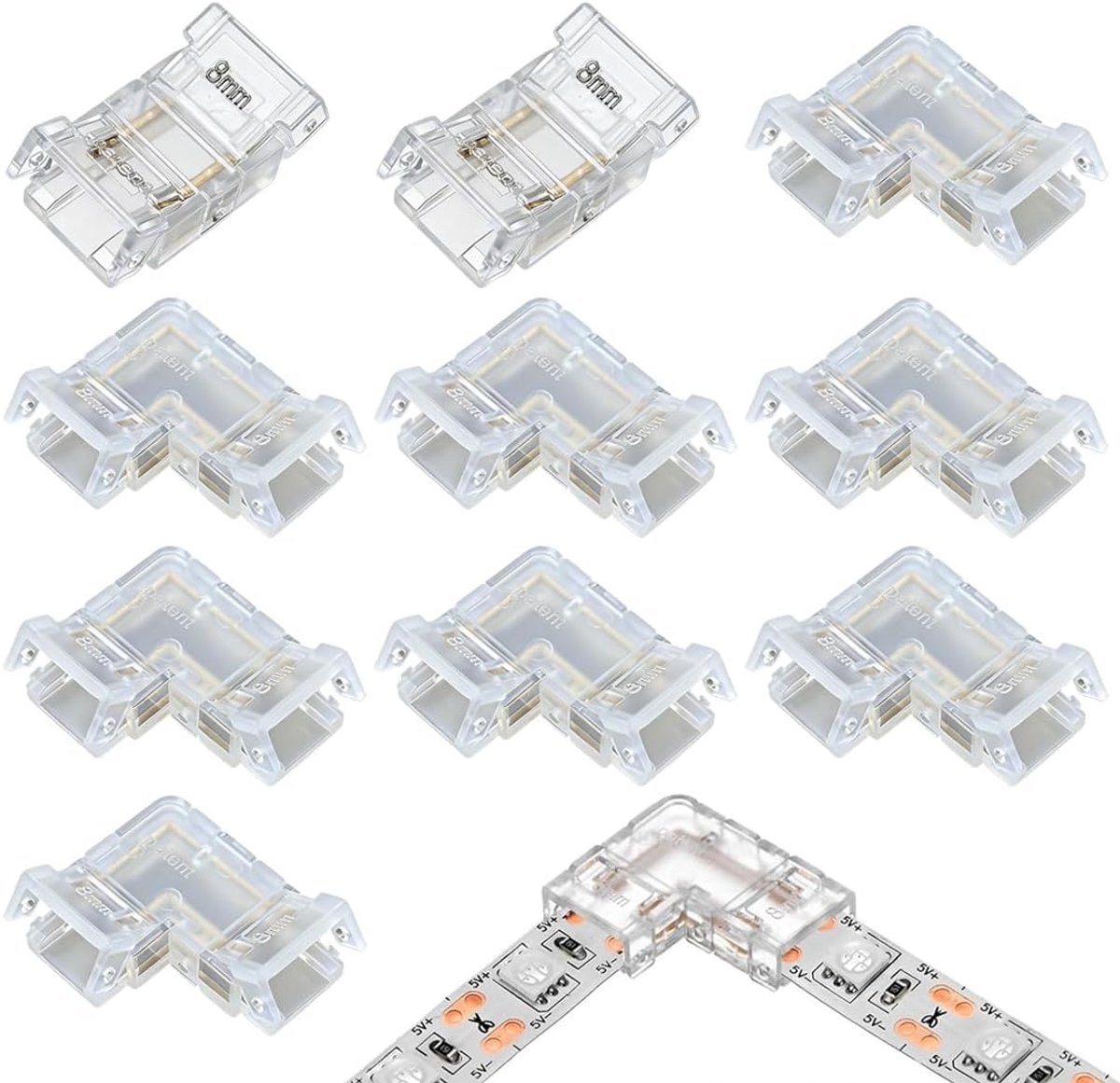 10pcs COB LED Angle Connectors and Connectors 2 Pin 8mm Strips Angle Connectors L Shape and T Shape Cable Connector - ShopVlot
