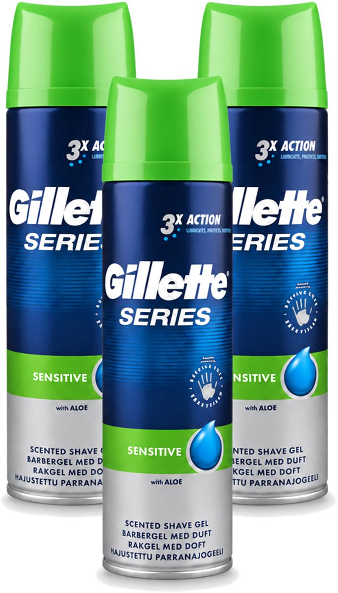 3 x Gillette Series - Scheergel - Sensitive - Aloe Vera - Voor de gevoelige huid - 200 ml - Voordeelverpakking - 3 stuks