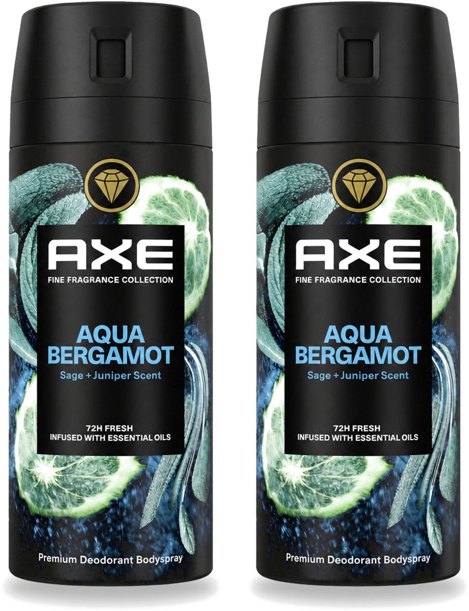 2 x Axe - Deodorant Bodyspray - 72hrs Fresh - Aqua Bergamot - Sage & Juniper - 150 ml - Voordeelverpakking - 2 stuks