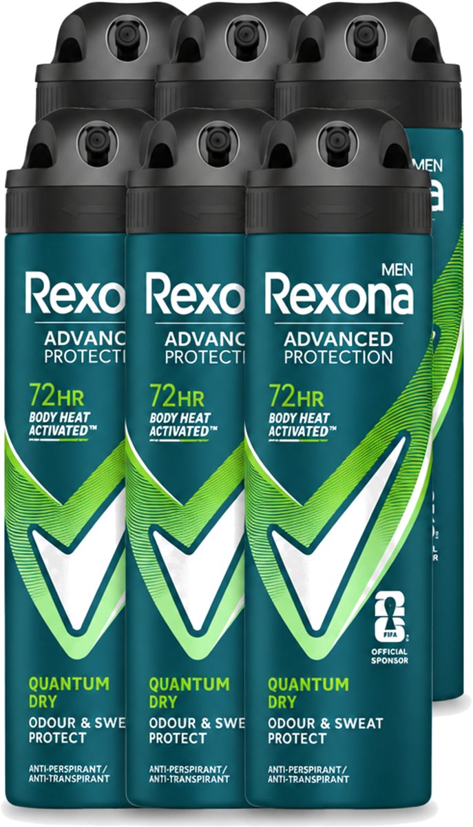 6 x Rexona Men - Quantum Dry - Deodorant Spray - Anti-transpirant - 150 ml - Voordeelverpakking - 6 stuks
