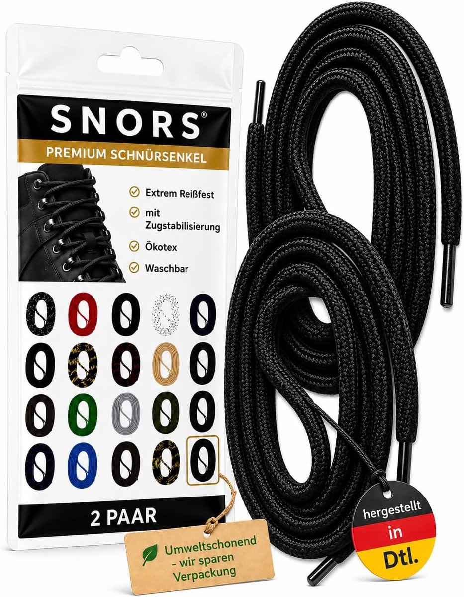 SNORS shoefriends Laces Round Safety Unisex-Adult Shoelaces (2-Pack), Black - ShopVlot