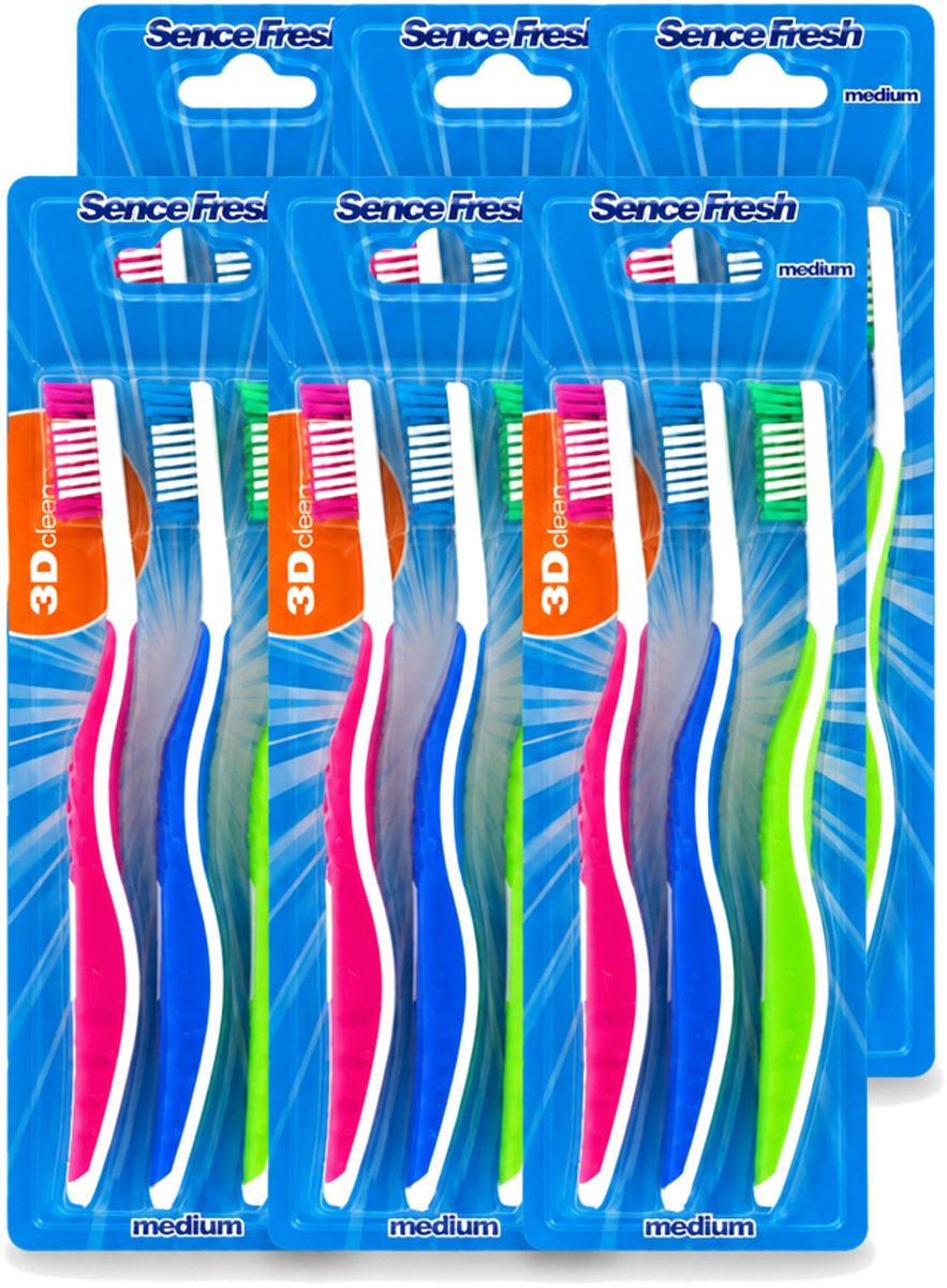 6 x Sence - Fresh 3D-Extra Clean - Tandenborstels - Medium - 3 Tandenborstels - Voordeelverpakking - 6 stuks