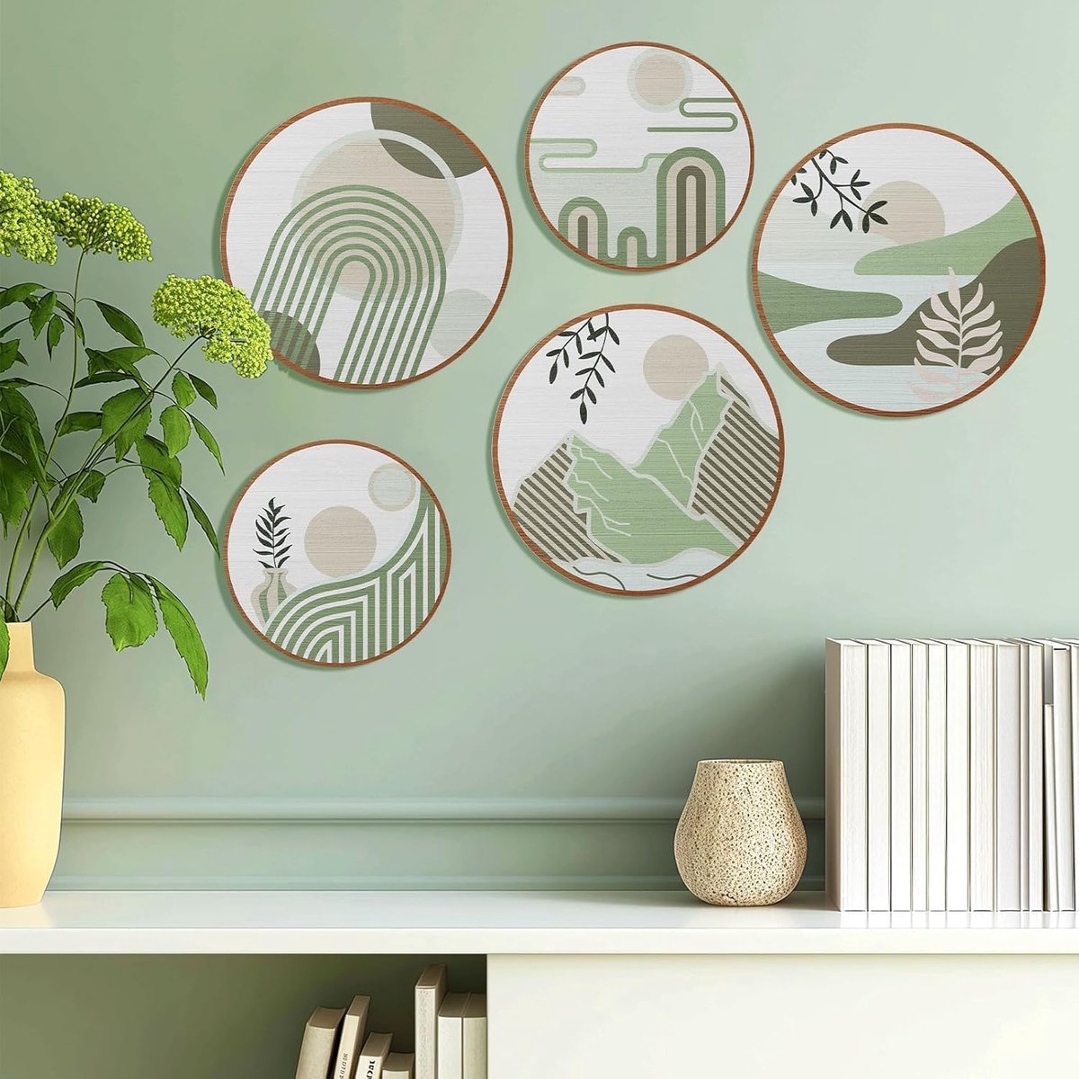 QUMENEY 5 stuks Boho-muurkunst van hout, decoratie, bohemian-stijl, neutrale geometrische muurkunst voor slaapkamer - ShopVlot