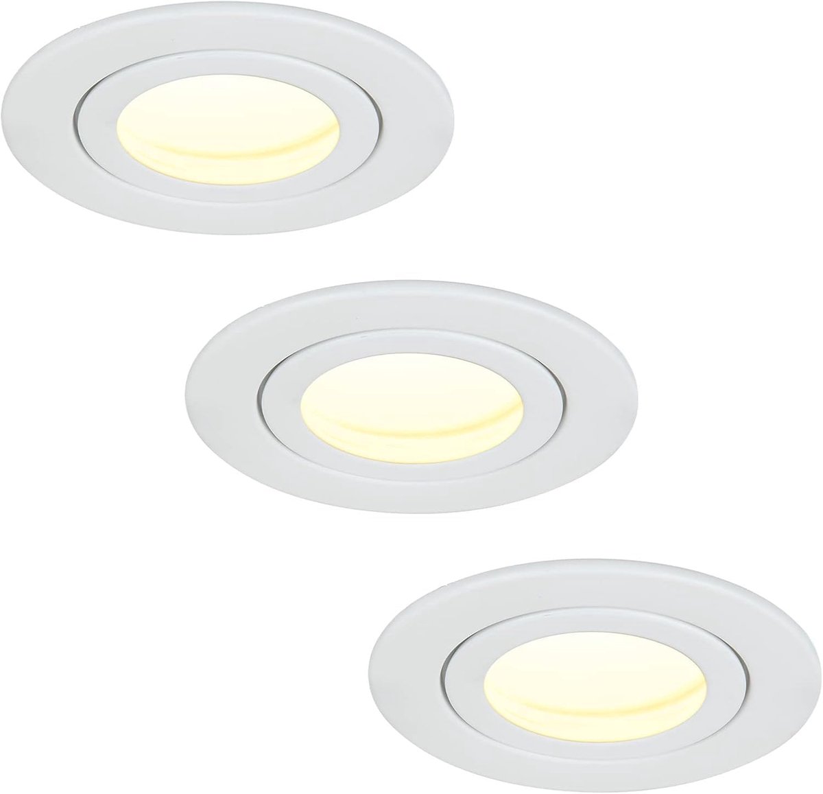 Set van 3 Led-inbouwspots, Rond, Plat, 5 W, Dimbaar, Neutraal Wit, 4000 K, 230 V, IP44, Geschikt voor Badkamer, Keuken, Sauna, Buiten, Boorgat Ø 60-70 mm