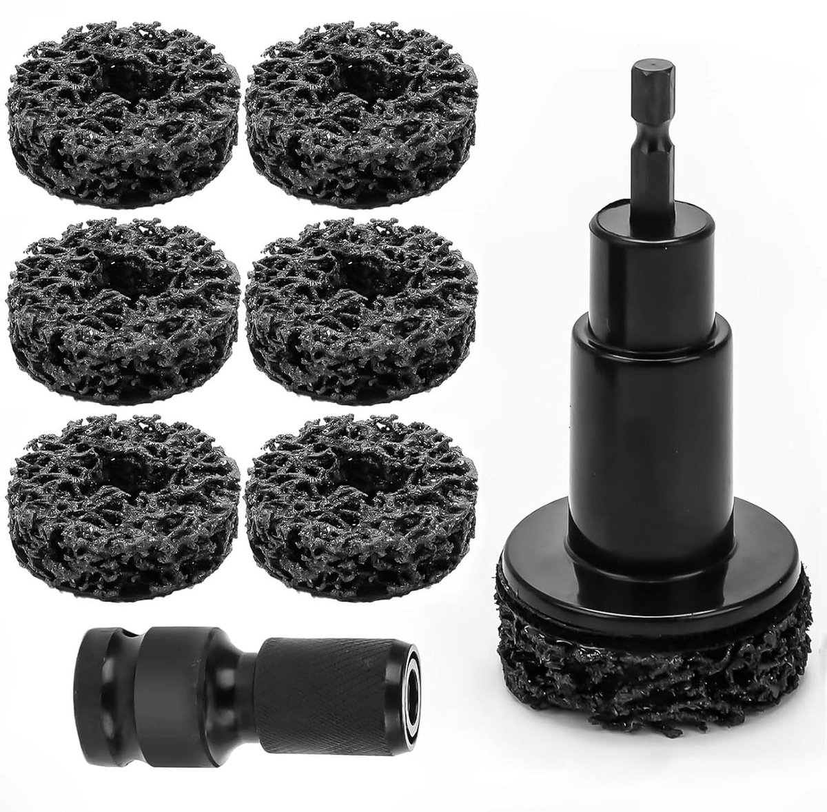 Wielbouten en wielnaafslijper met 6 slijpschijven en 1/2 inch adapter, snelle roestverwijdering voor wielbouten en rotoren, naafslijper voor snelle reiniging van de wielnaaf