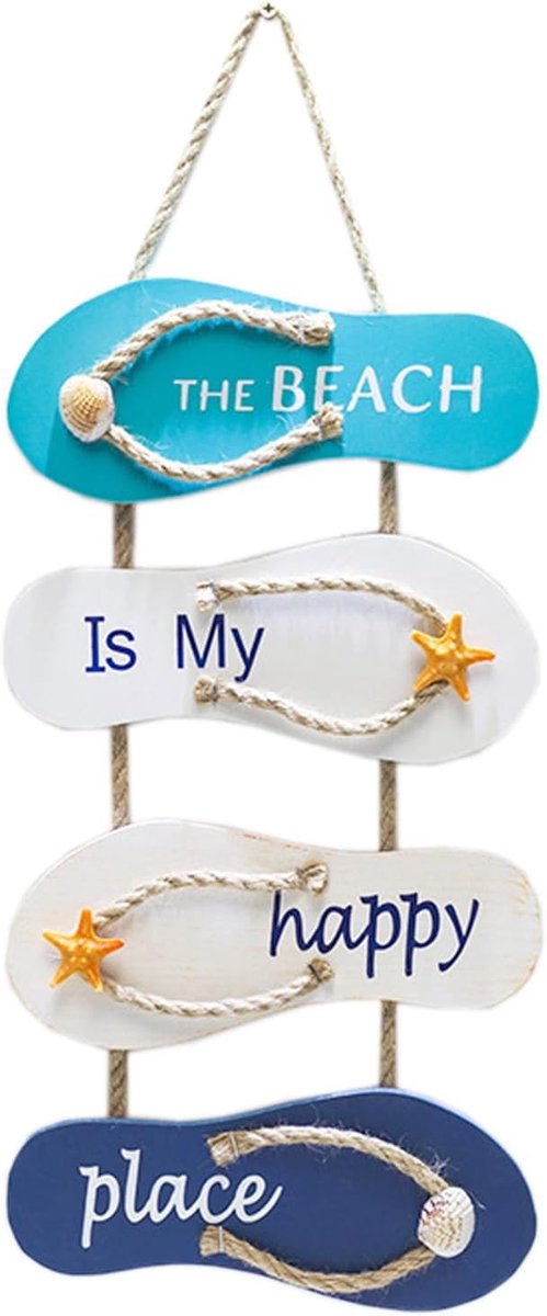 Hangbord van hout, wandbord met spreuk, stranddecoratie, flip-flop-wandornament met stranddesign, wandornament, hangend voor thuis, bar, café, strandrestaurant, feestjes A
