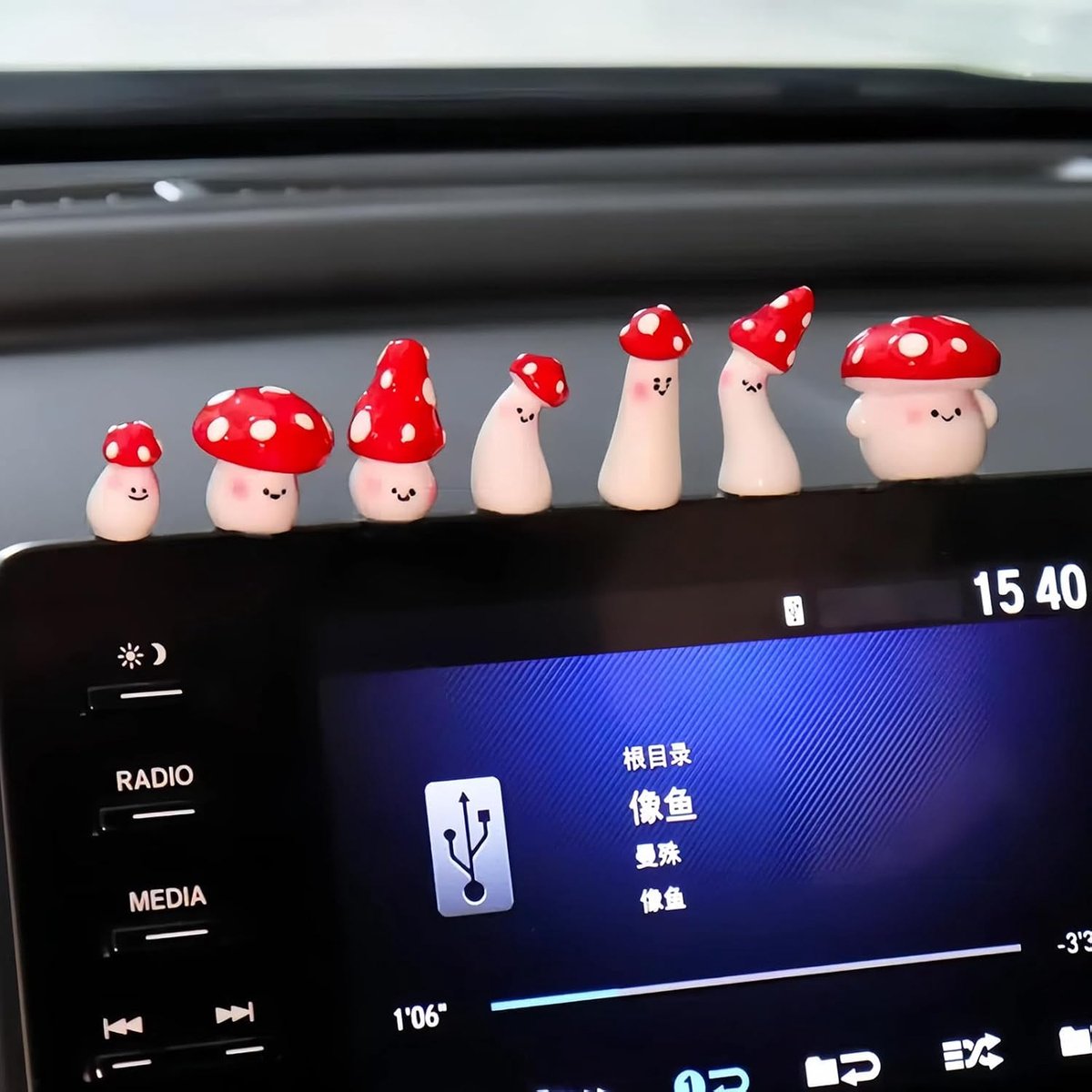 Set van 7 rode mini-paddenstoel-interieurdecoraties voor achteruitkijkspiegel en dashboard, schattige paddenstoeldecoratie voor auto, huis, tuin, vrouwen, cadeau