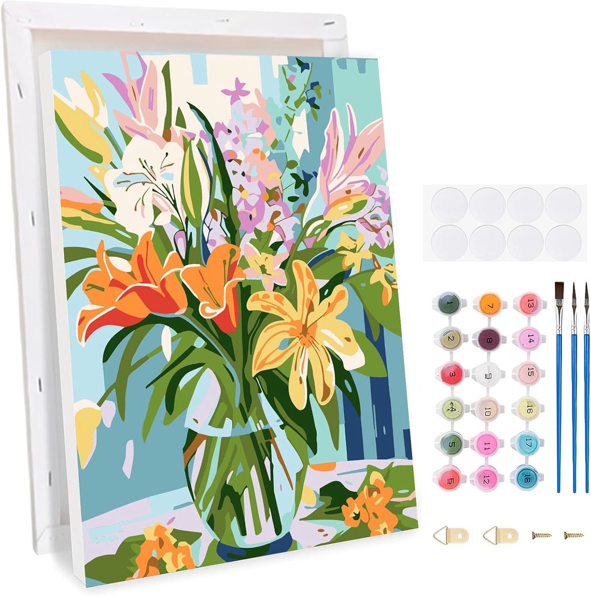TLIOBLO Vaas, bloemen, schilderen op nummer, kinderen en volwassenen, kleurrijke bloemen, schilderen op nummer, met - ShopVlot
