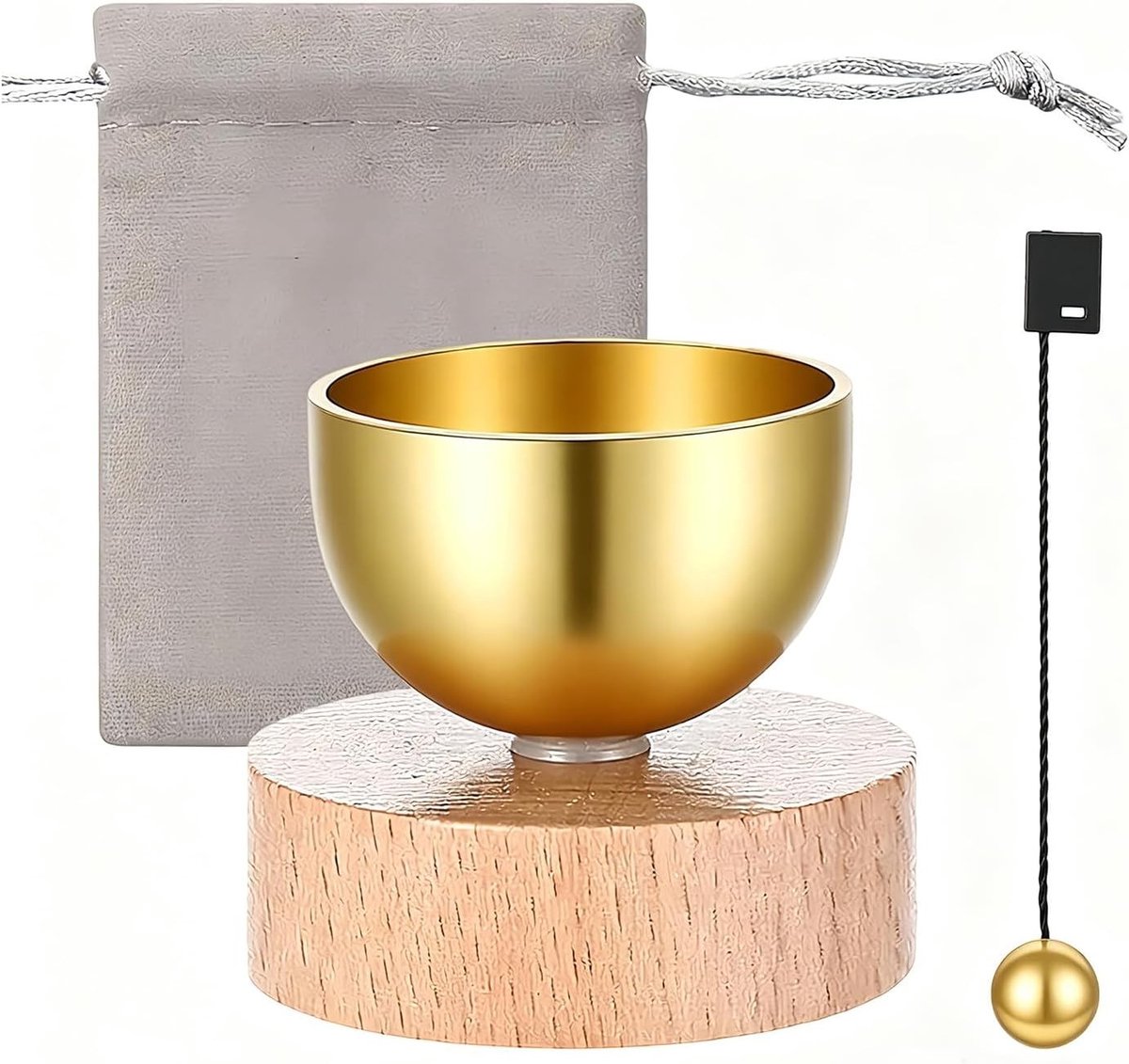 Set van Mini Singing Bowls van Messing, Draagbare Kleine Klankschalen met Beukenhouten Basis voor Yoga, Meditatie en Ontspanning, Ideaal voor Geluidstherapie en Stressvermindering