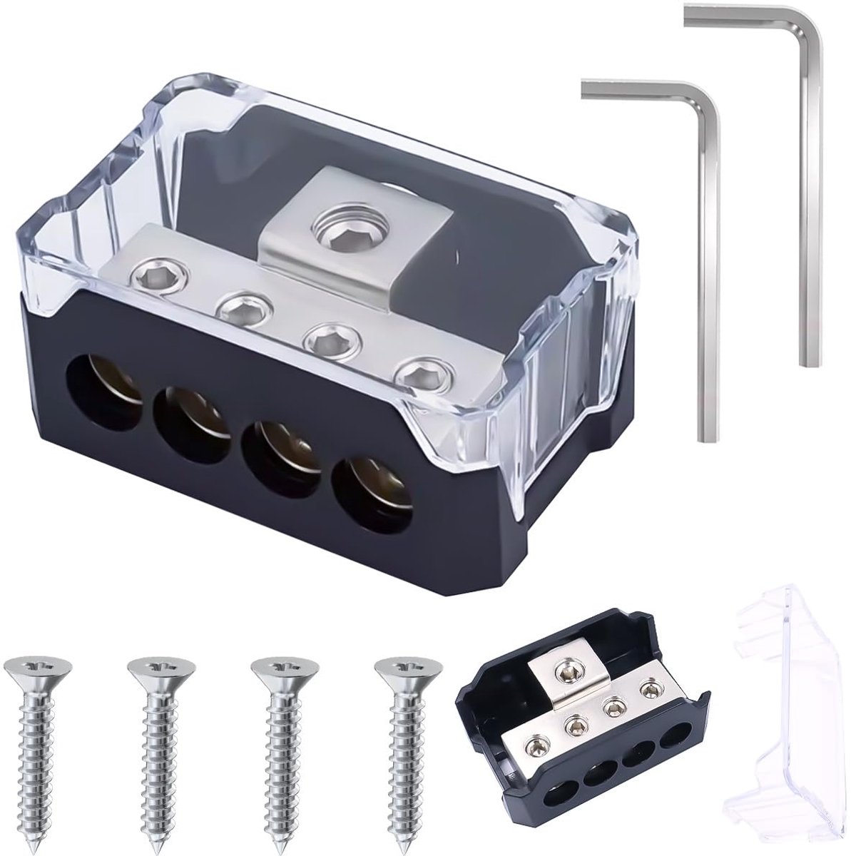 Power Distribution Block 4-Way Block Car Audio 12V, 0/2/4 AWG Gauge in, 4/8/10 Gauge Out Amp Ground Distributor for - ShopVlot
