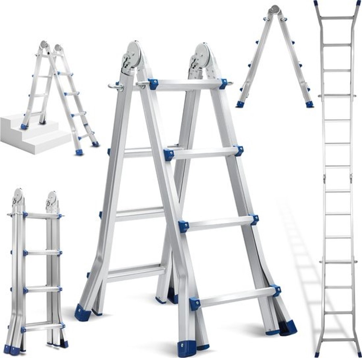 Telescoopladder Aluminium - Inklapbare ladder - Veilig klussen - 4-in-1 multifunctioneel - 402 cm max. hoogte - Zilver