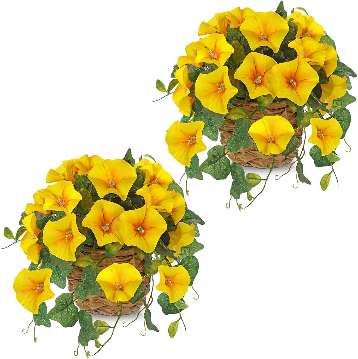 SnelShoppen - 2 stuks Kunstplanten Petunia's 21 cm - Gele Zijde Bloemen - Kunstbloemen voor Lente Decoratie in Woonkamer, Badkamer, Eetkamer, Tafel