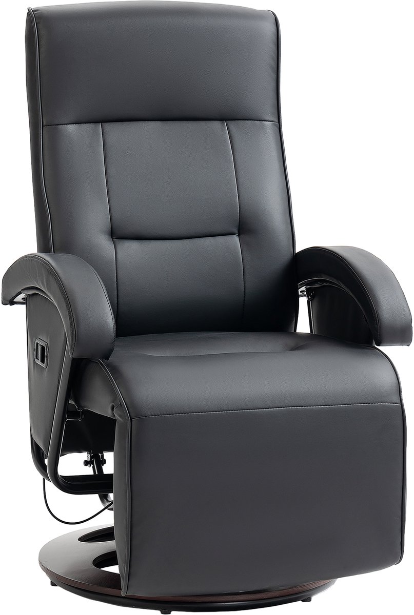 Homona Relaxfauteuil van kunstleer - Met voetensteun, 135° verstelbare rugleuning en 360° draaibaar - 66 x 86 x 107 cm - Zwart
