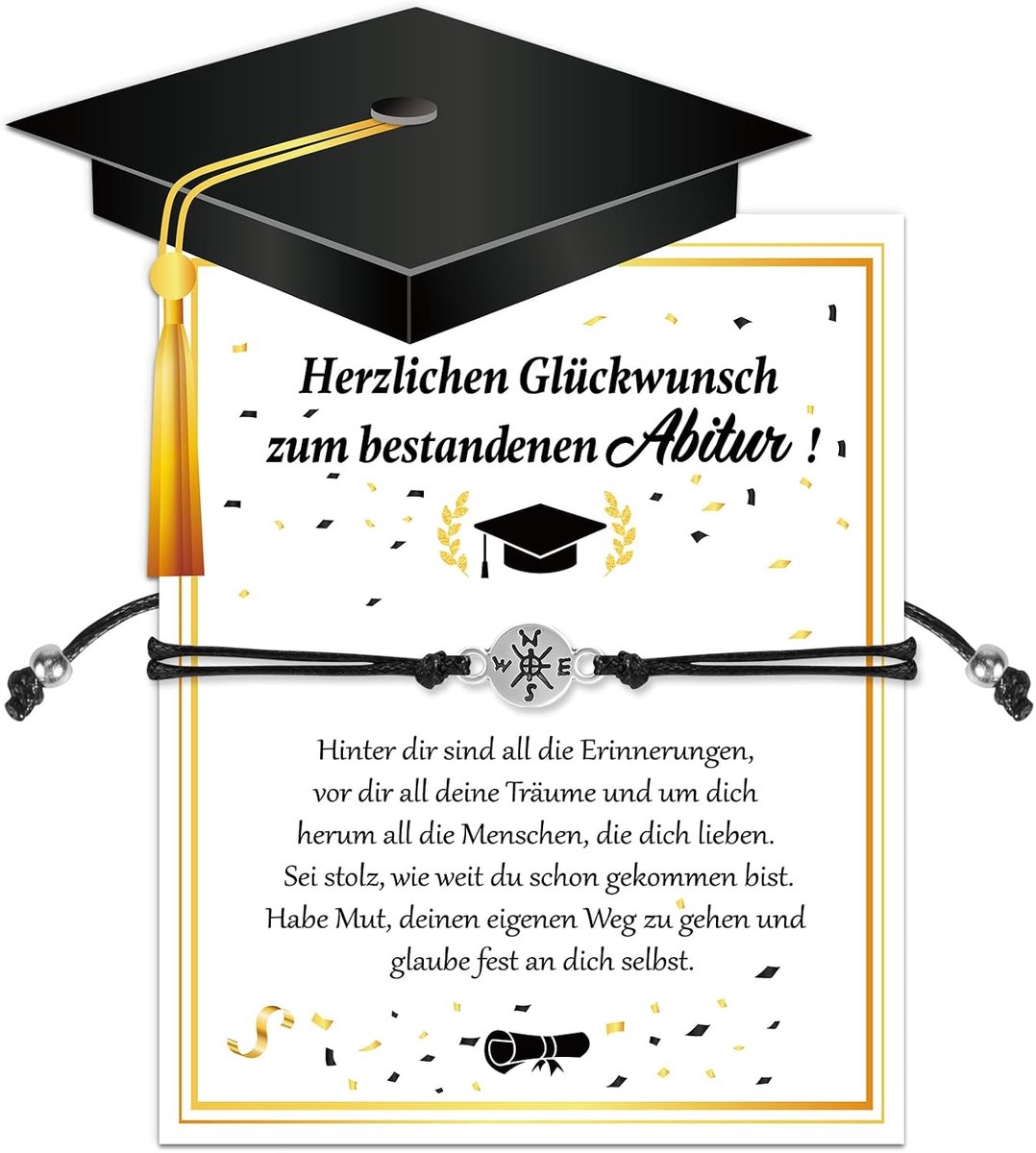 DPKOW Abitur 2025 ABI Gifts 2025 for Him and Her, Adjustable, Compass Bracelet with Graduation Card - ShopVlot