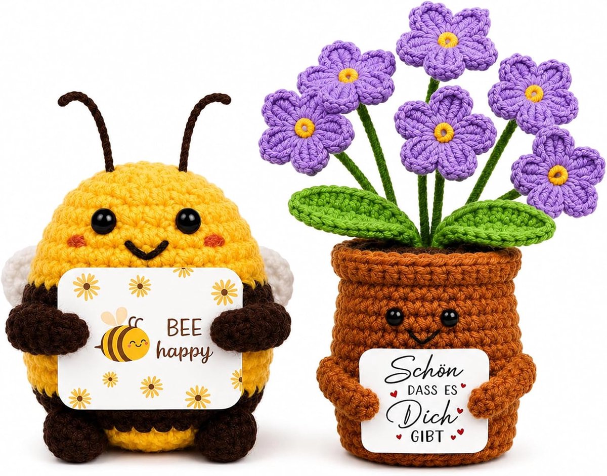 SPERMUOY Positieve geschenken geluksbrenger paarse bloemenpop en positieve pocket hug bij, emotionele ondersteuning - ShopVlot