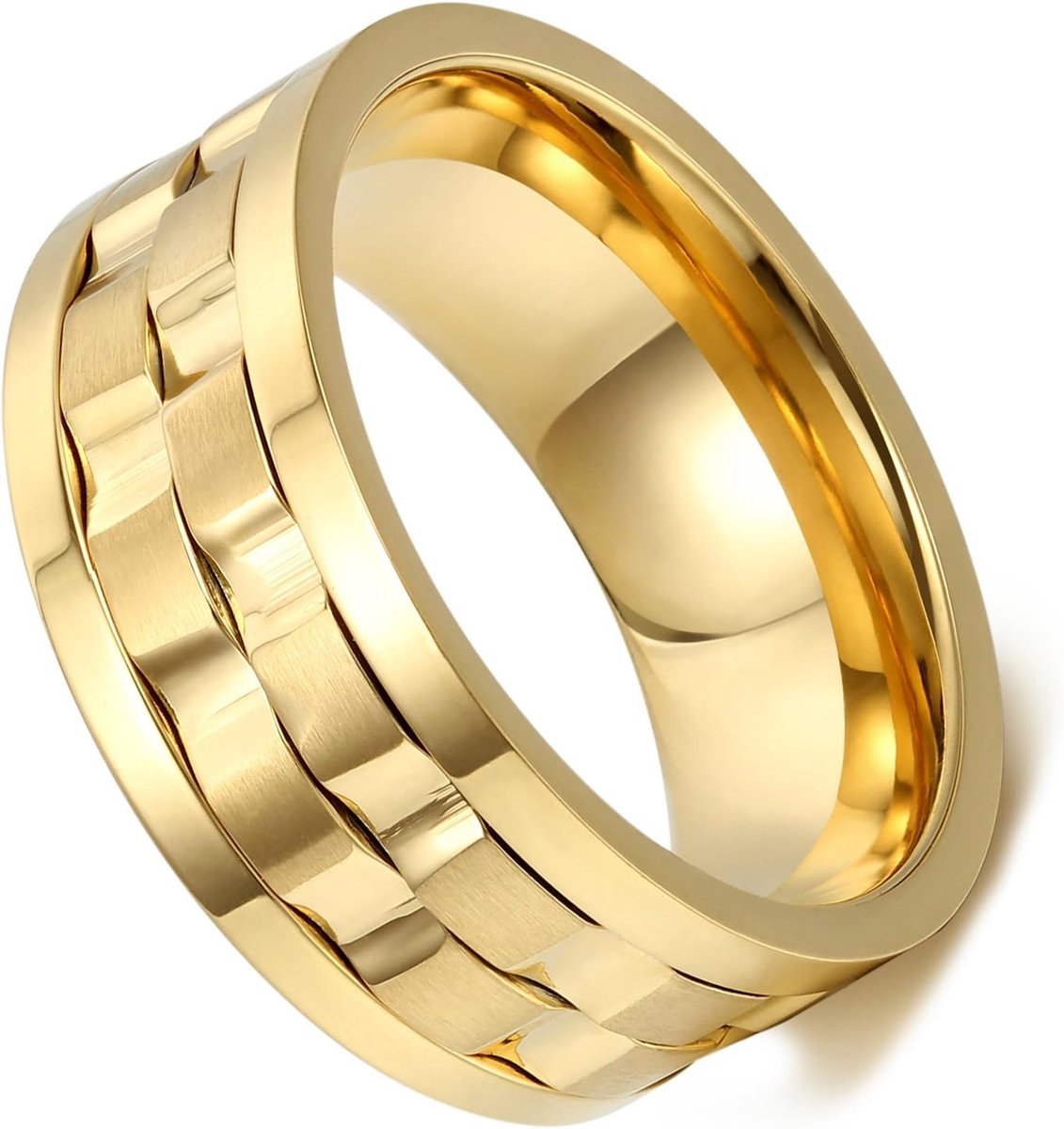 9 mm roestvrij stalen ring ring band goud gegraveerd gravure golf design draaibare charme elegant heren 54-71 mm, Roestvrij staal, geen gegevens