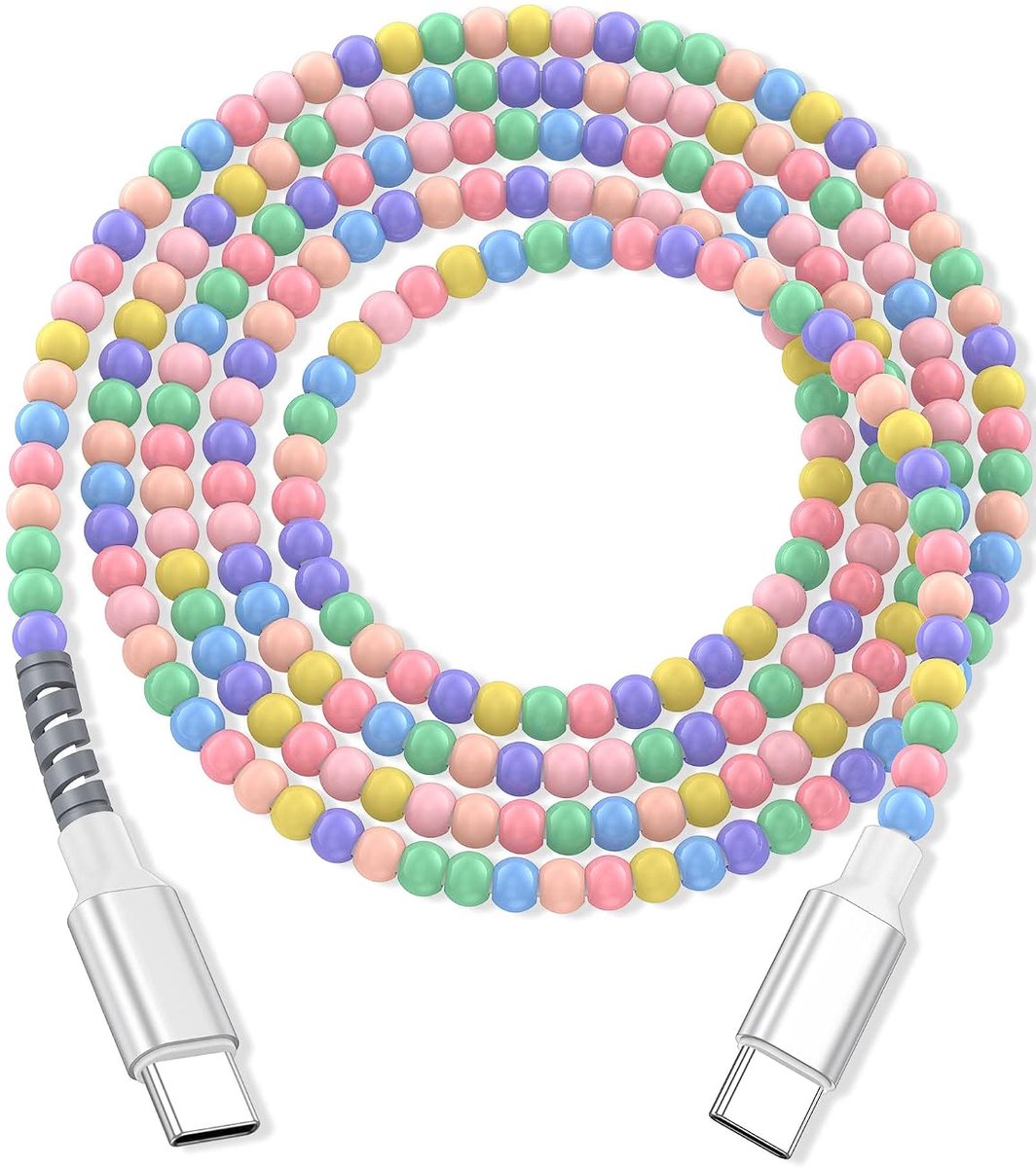2 m USB C naar USB C PD snel opladen 60 W kabel kleurrijke kralen 3 A kabel type C snel opladen en synchroniseren voor iPhone 17 16 15 Pro Max voor iPad A16/Air/Pro Pixel 9a 10 Galaxy A16 A56 S25 S24