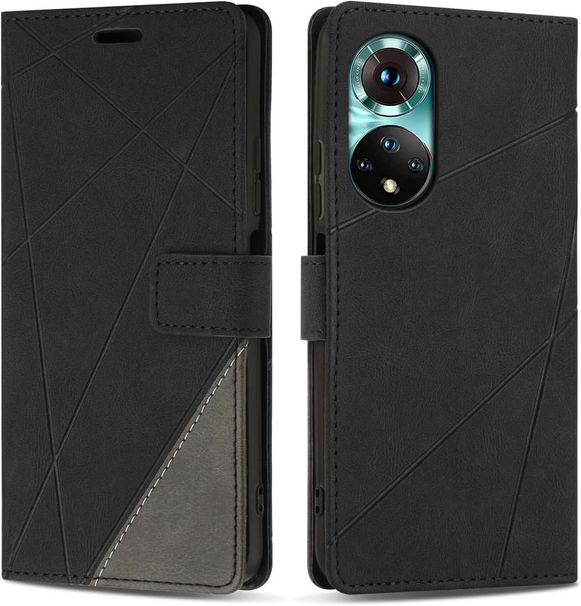 Hoesje voor Honor 50, Premium Lederen Portemonnee Beschermhoes Telefoonhoesjes met Kaartenvakken Beschermhoesje voor Honor 50, Zwart