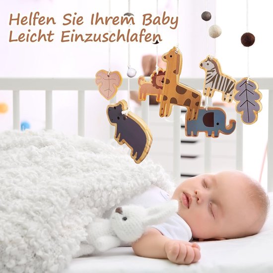 Mobiele Bosdieren, Houten Baby Mobiel Babybed Speelgoed Met Wollen Bol Giraffe Leeuw Olifant, Windspel Voor Kinderkamer Decoratie, Cadeau Voor Pasgeborenen — afbeelding 4
