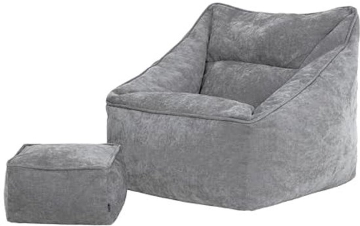 Comfortabele zitzakfauteuil met voetensteun - Grijs chenille
