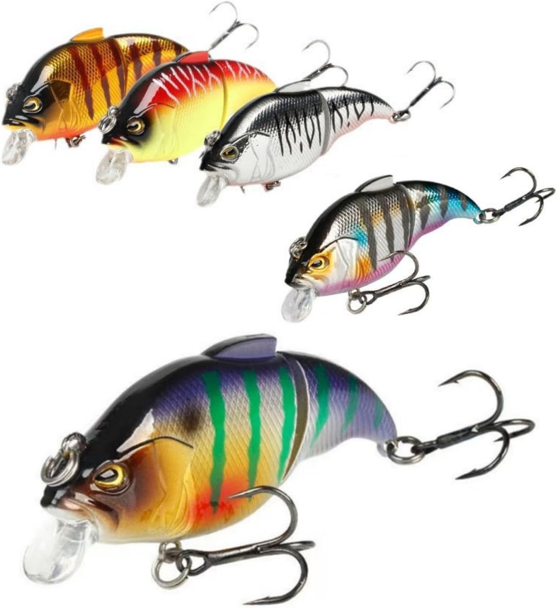 5 Stuks Glide Bait Vislokset - Topwater Harde Vislokken - Square Bill Crankbait - Gelede Swimbait Met Haken - Geschikt voor Zoetwater en Zoutwater, Baars, Forel, Snoek, Walleye