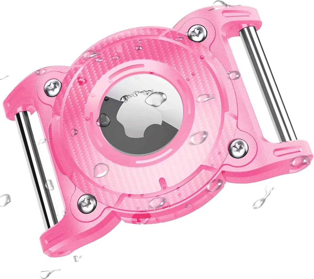 Voor Airtag Hondenhalsbandhouder, Airtag, waterdicht, Airtag-houder voor hondenhalsband met afneembare metalen lus, stevige TPU, lichtgewicht, compacte maat, past op 2,5 cm brede kraag, roze