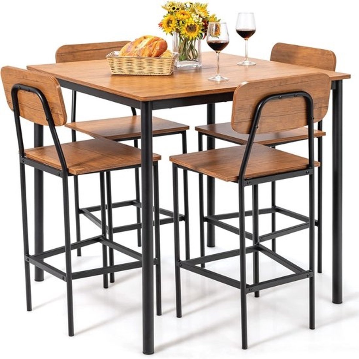 5-delige eetgroep - met vierkante eettafel en 4 stoelen - voor eetkamer en keuken