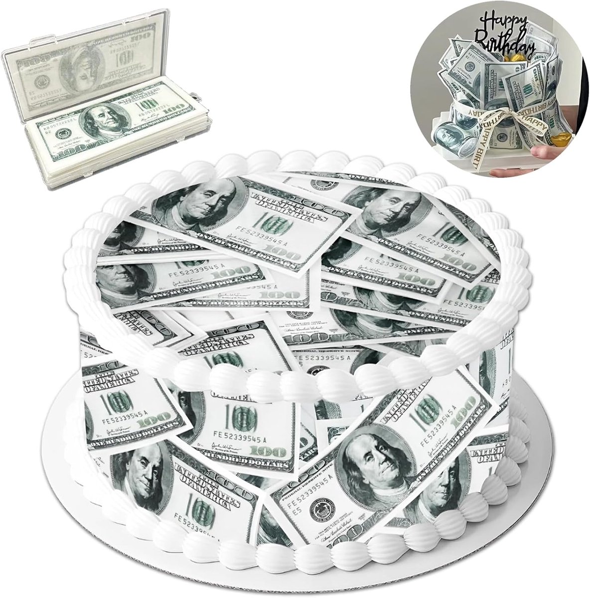 50 bankbiljetten van papier, taartdecoraties in dollars