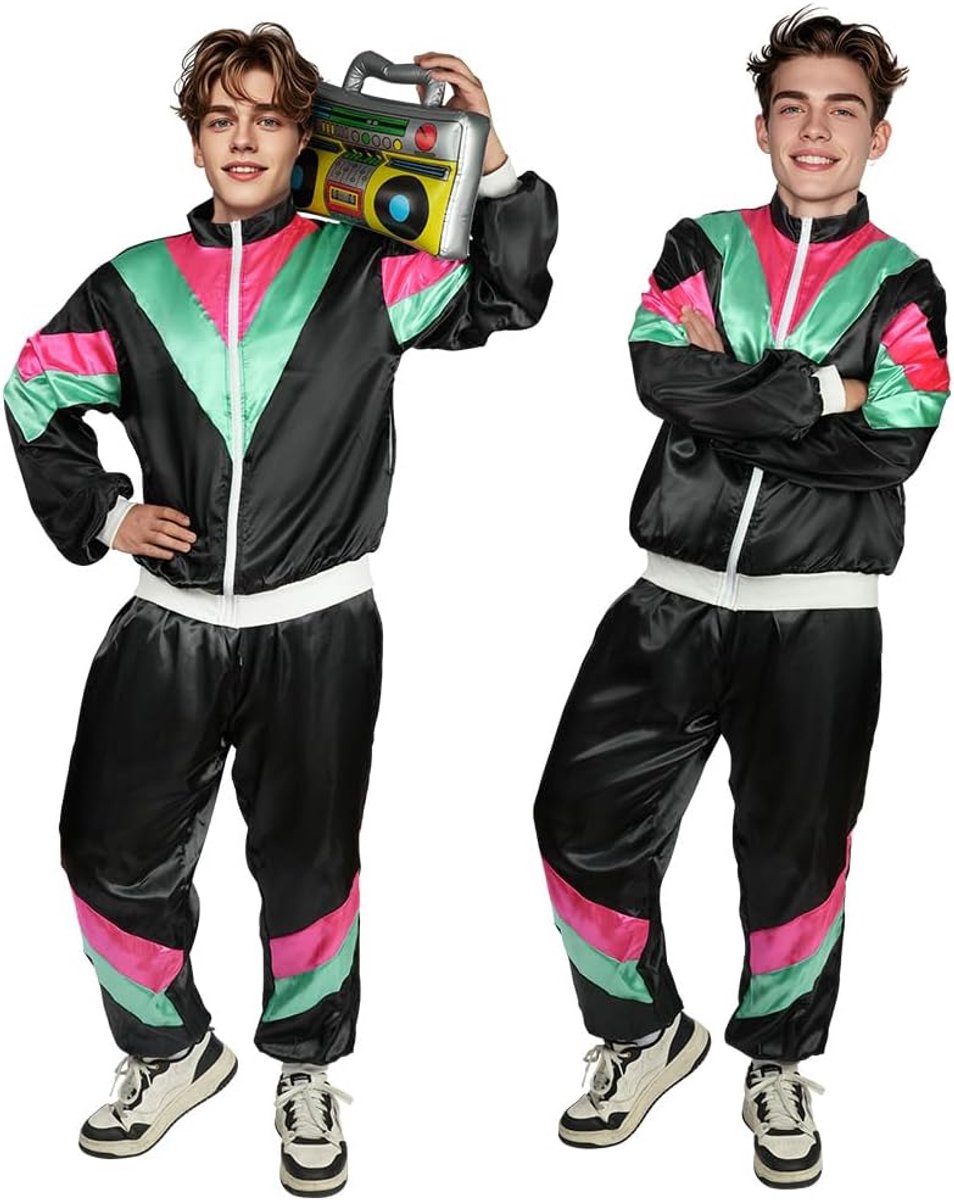 Kostuumset, jaren '70 discokostuumset voor heren, stijlvol retro sportpak, geschikt voor rollenspellen en rave-feestjes de jaren 70 en 80