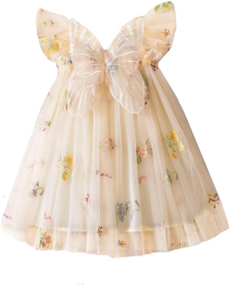 Tule jurk met tutu voor meisjes, met vlinderborduurwerk, voor feest, verjaardag, prinsessenjurk