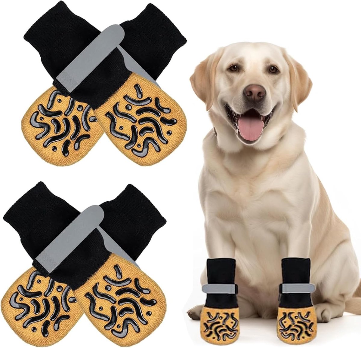 4 stuks dubbelzijdige hondensokken, antislip hondensokken, zachte verstelbare bescherming voor de poten van de hond met riem, tractiecontrole voor binnen voor kleine honden (M)